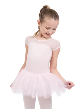 11394C - Girl’s Pink Keyhole Mesh Back Tutu Dress  - Select Size