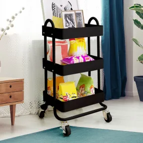 3 Tiers Kitchen Trolley Cart Steel Storage Rack Shelf Organiser Wheels Black