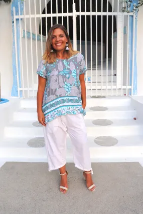 3/4 Elastic Holiday Pant In 100% Cotton White - 1 left