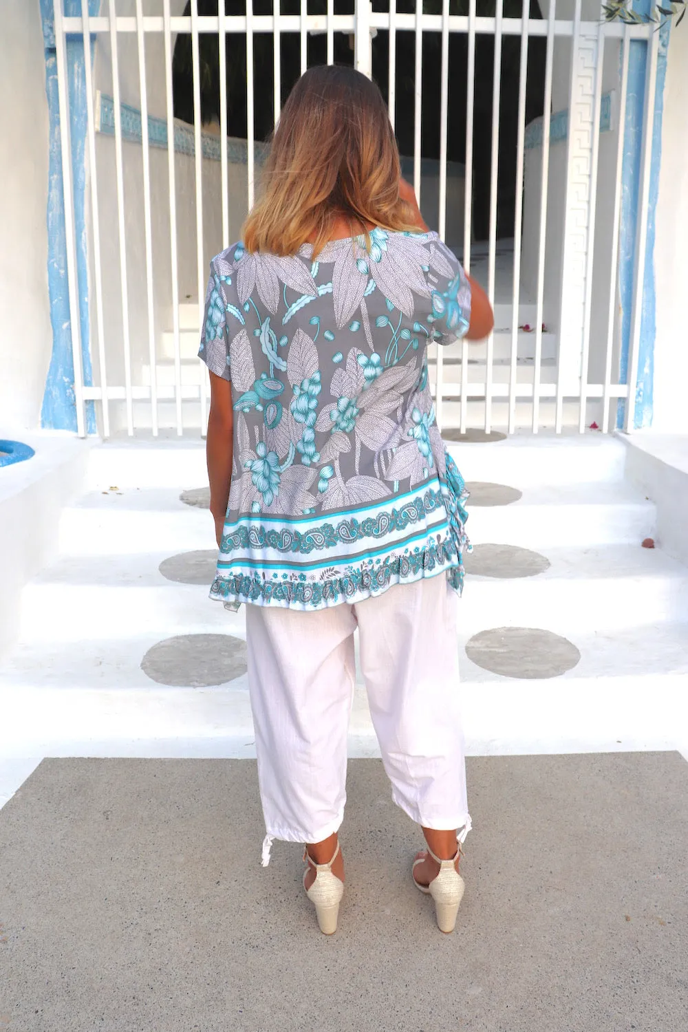 3/4 Elastic Holiday Pant In 100% Cotton White - 1 left