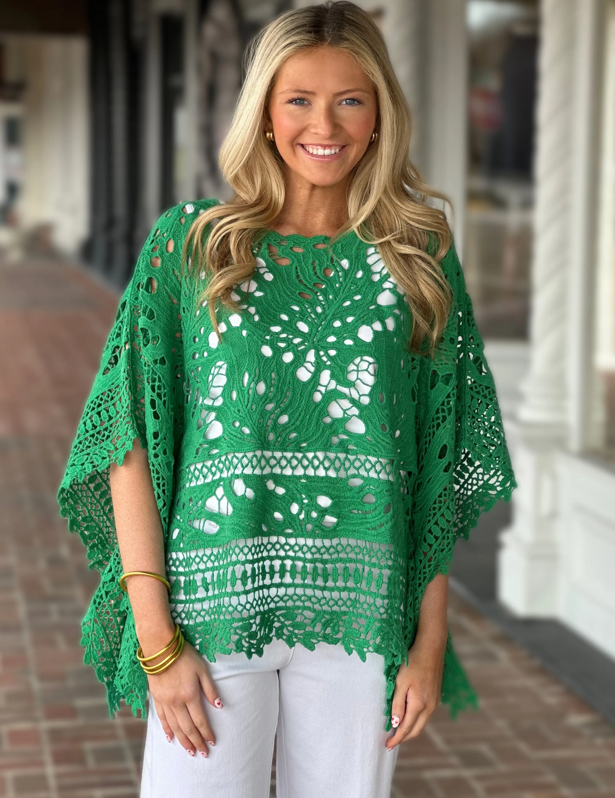 A La Carte Cotton Lace Poncho in Green