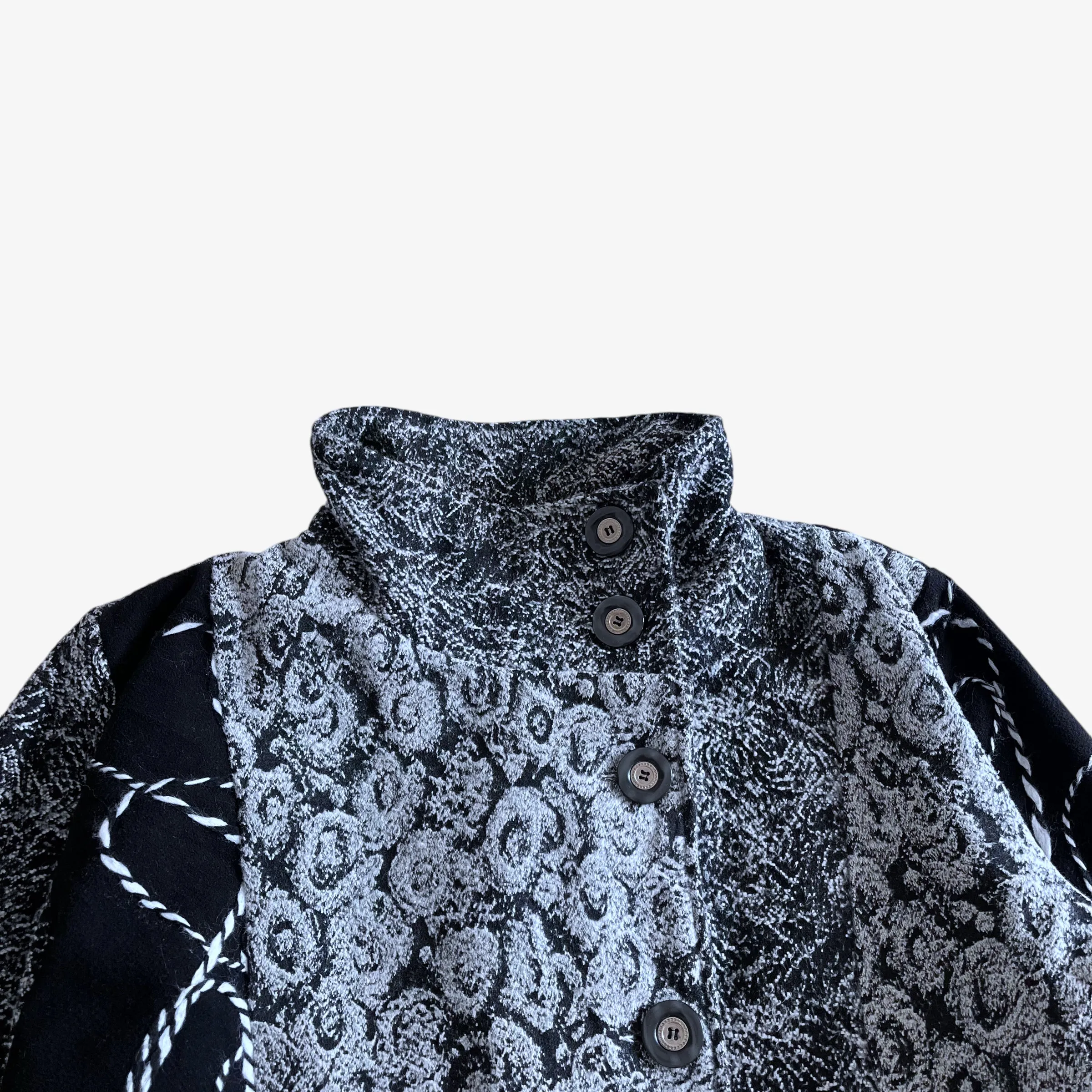 Abstract Patchwork Print Wool Coat (Womenswear)