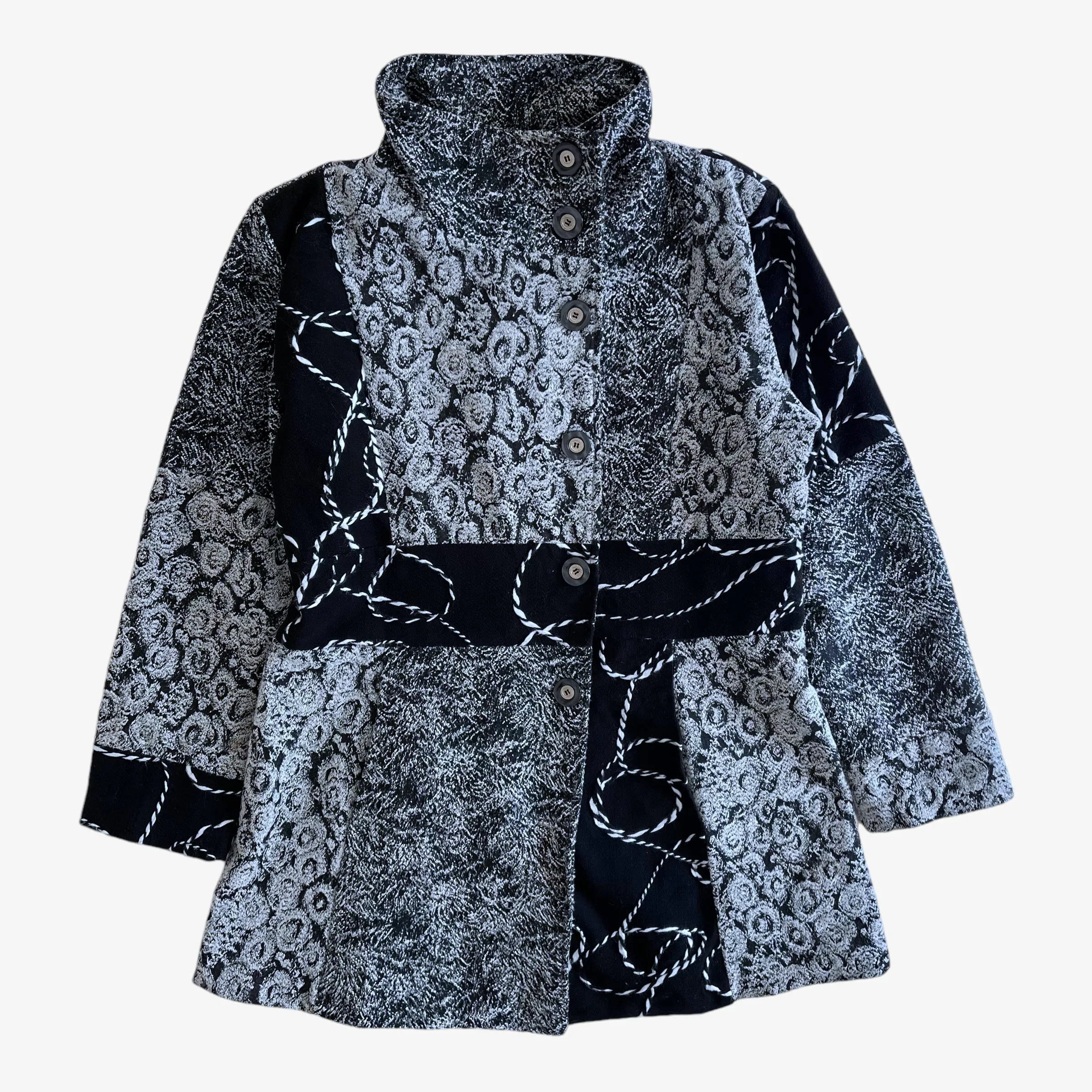 Abstract Patchwork Print Wool Coat (Womenswear)