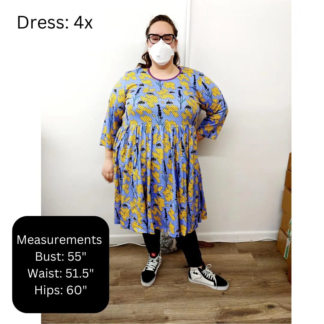 Adult's Autumn Flowers - Yellow Long Sleeve Dress With Gathered Skirt - 2 Left Size 3XL & 4XL