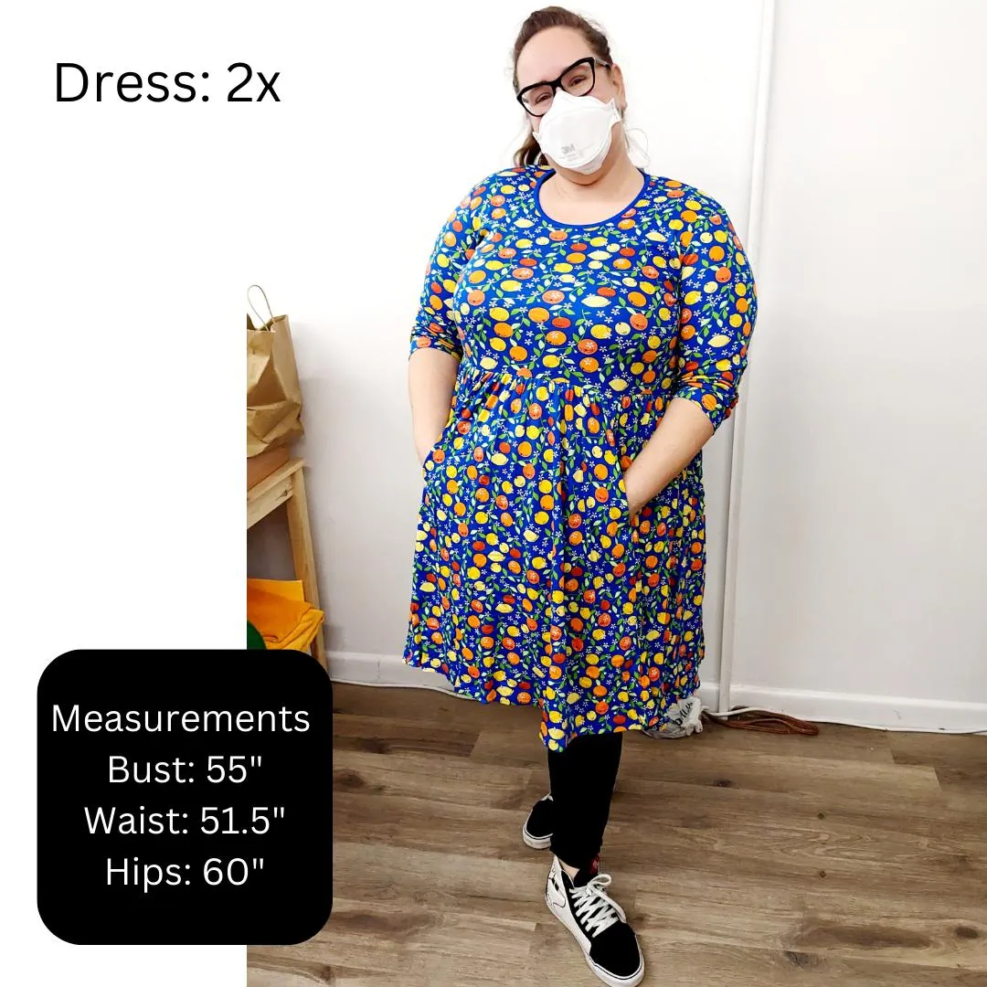 Adult's Autumn Flowers - Yellow Long Sleeve Dress With Gathered Skirt - 2 Left Size 3XL & 4XL