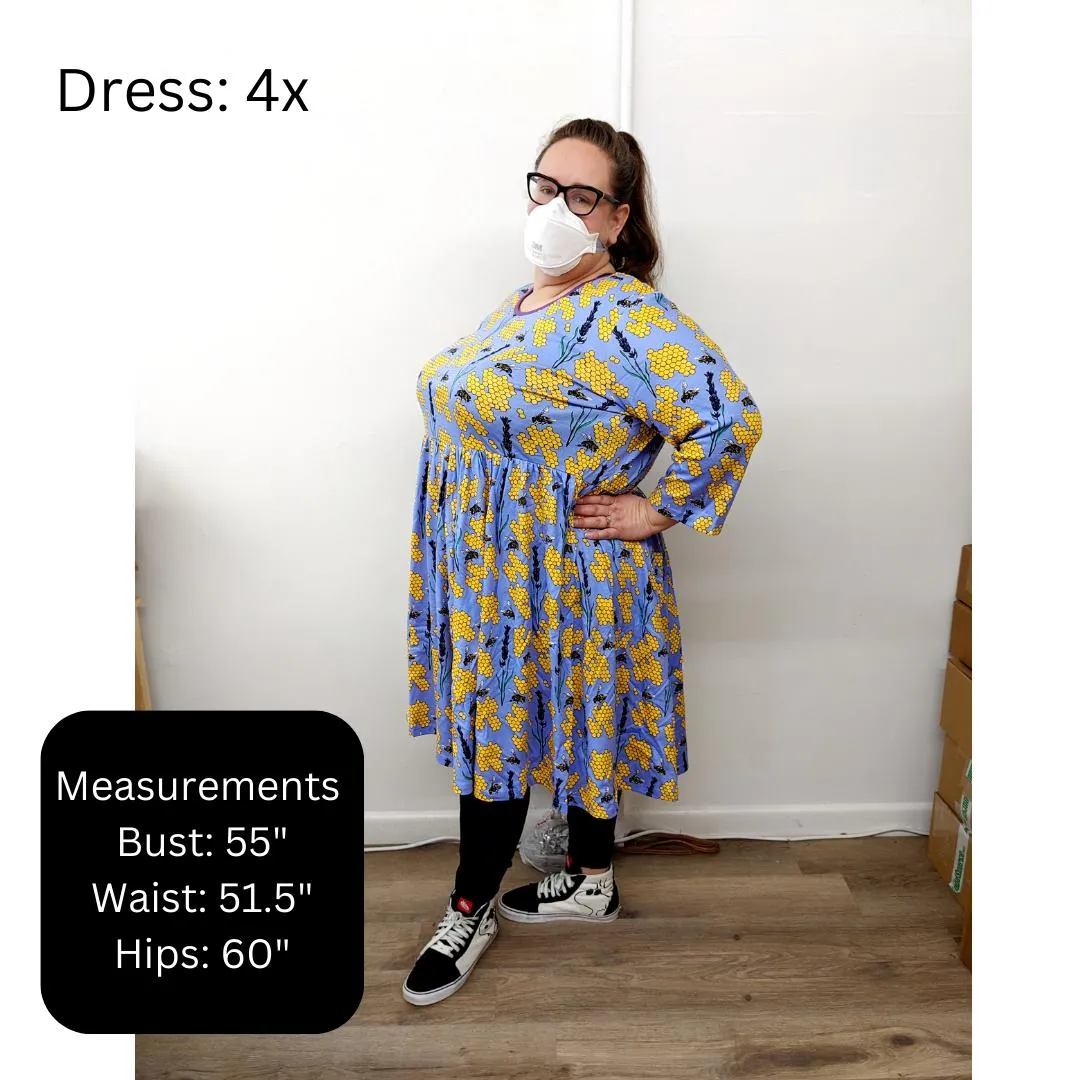 Adult's Autumn Flowers - Yellow Long Sleeve Dress With Gathered Skirt - 2 Left Size 3XL & 4XL