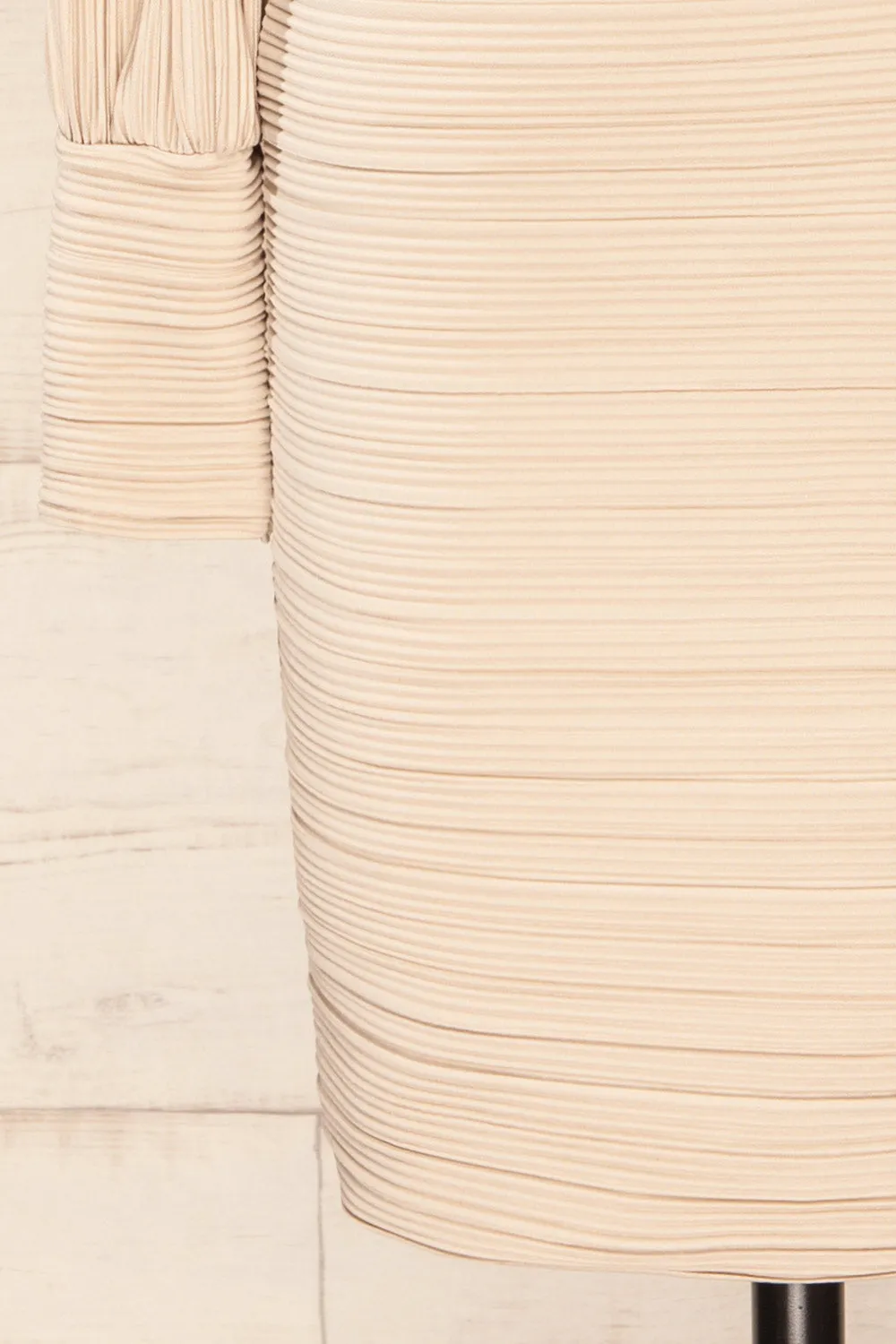 Atyrau Beige | Short Pleated Dress w/ Long Sleeves