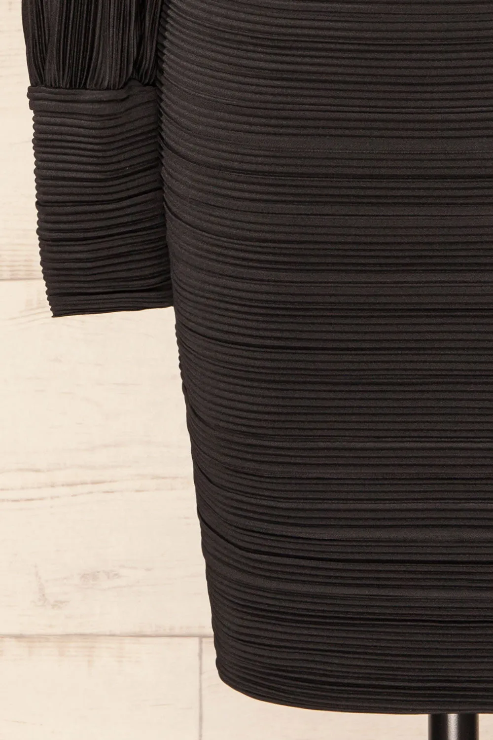Atyrau Black | Short Pleated Dress w/ Long Sleeves