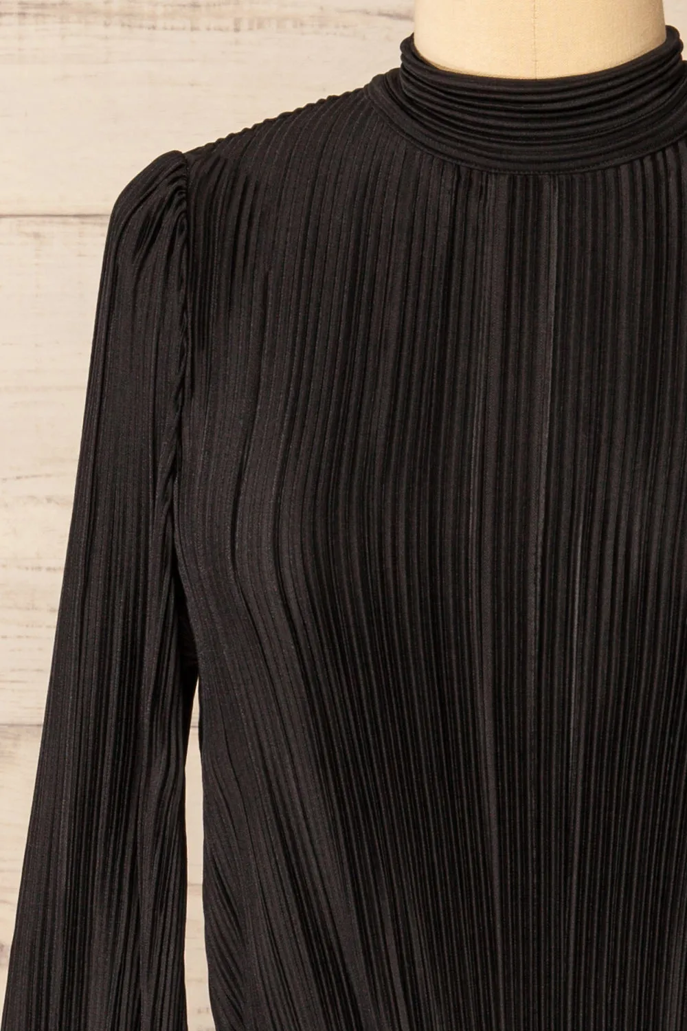 Atyrau Black | Short Pleated Dress w/ Long Sleeves