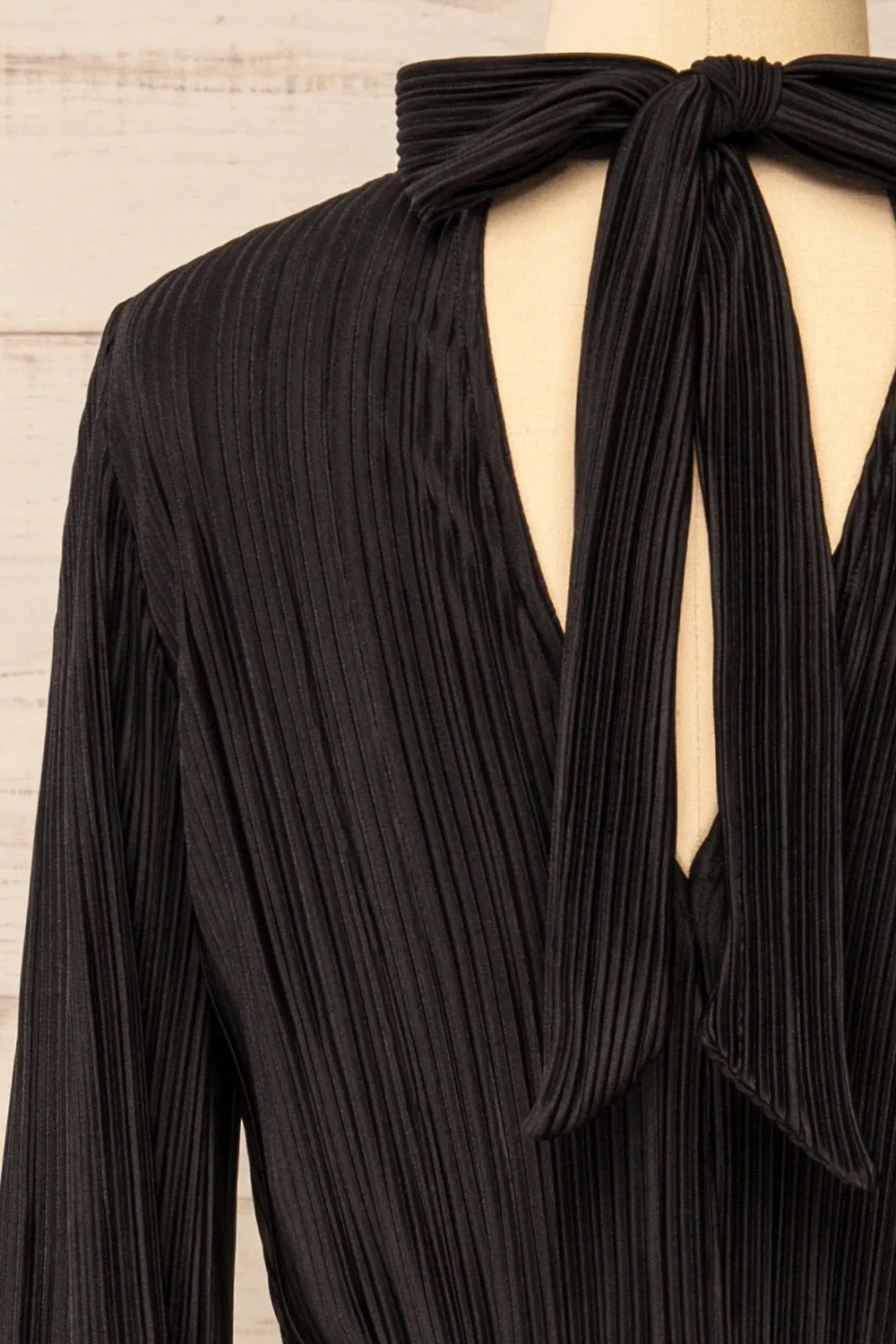 Atyrau Black | Short Pleated Dress w/ Long Sleeves