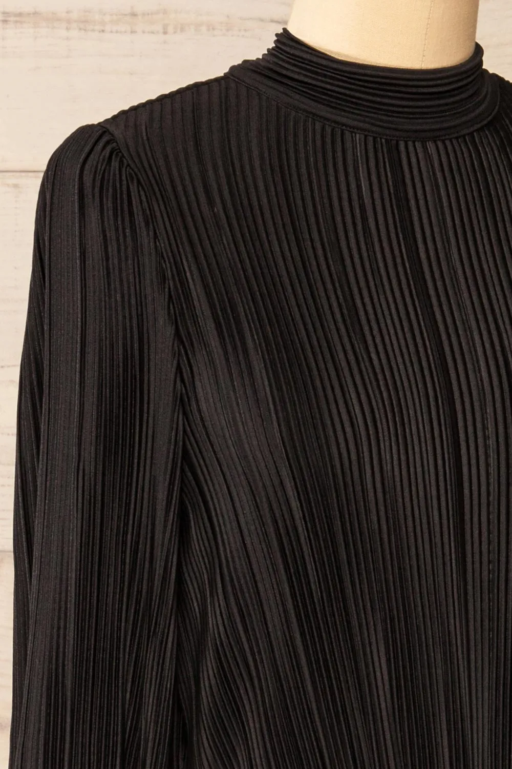 Atyrau Black | Short Pleated Dress w/ Long Sleeves