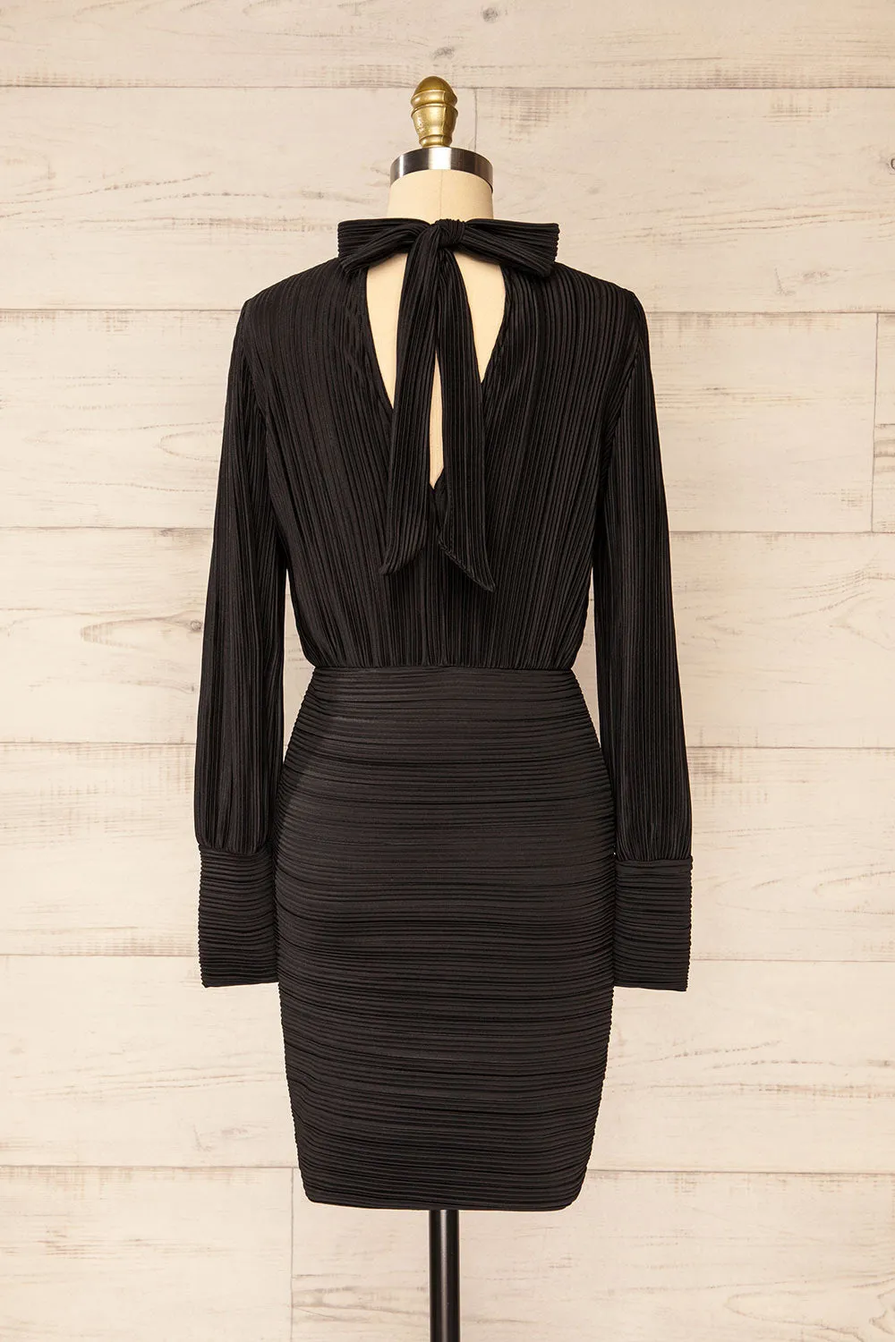 Atyrau Black | Short Pleated Dress w/ Long Sleeves