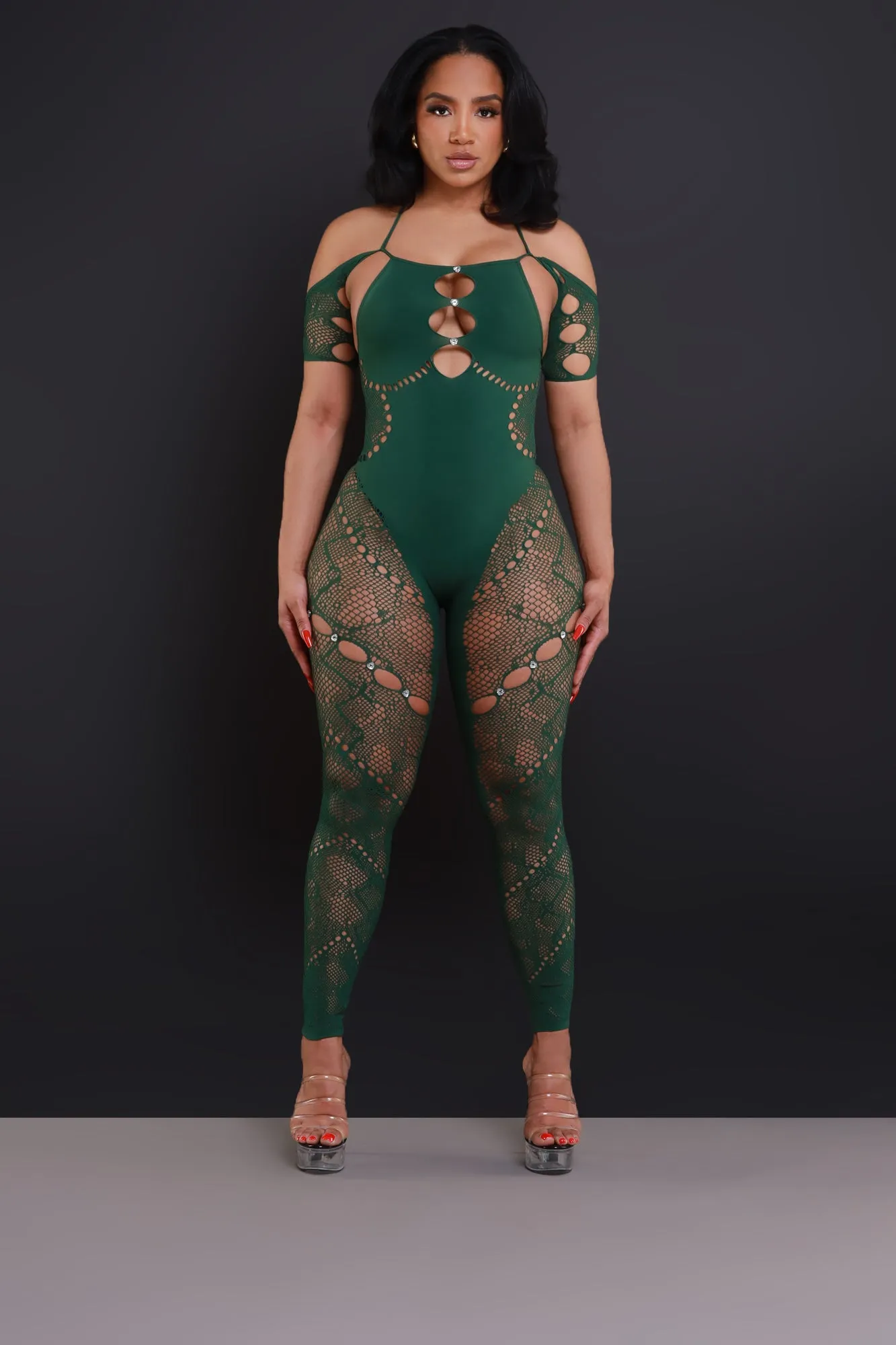 Baby Girl Laser Cut Seamless Halter Jumpsuit - Green