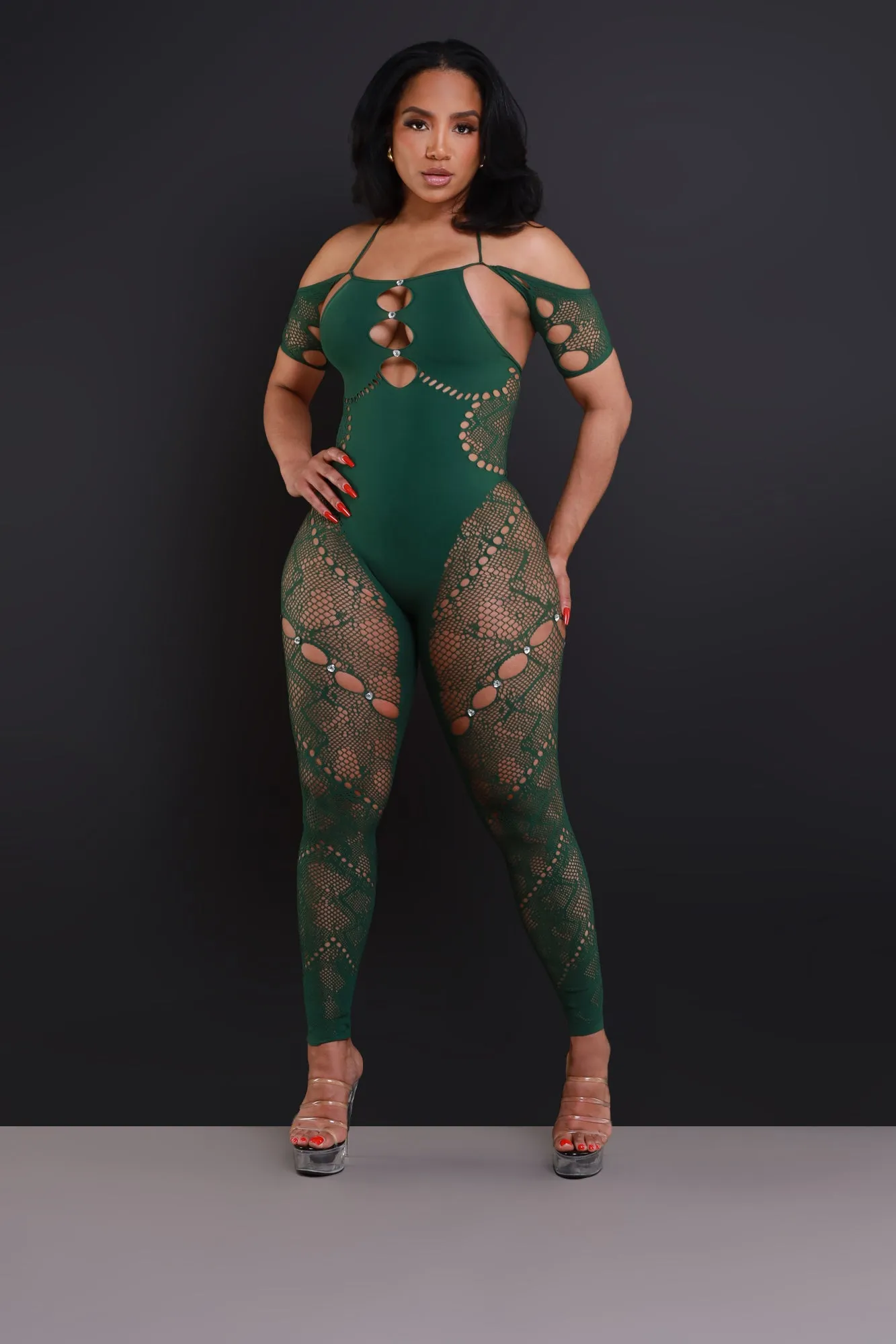 Baby Girl Laser Cut Seamless Halter Jumpsuit - Green