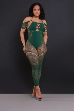 Baby Girl Laser Cut Seamless Halter Jumpsuit - Green
