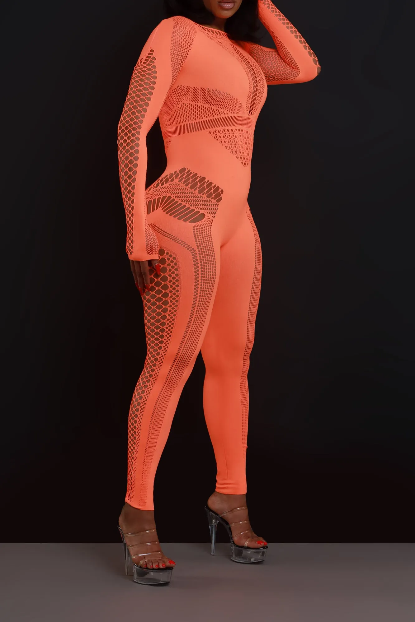 Baby Girl Laser Cut Seamless Jumpsuit - Orange