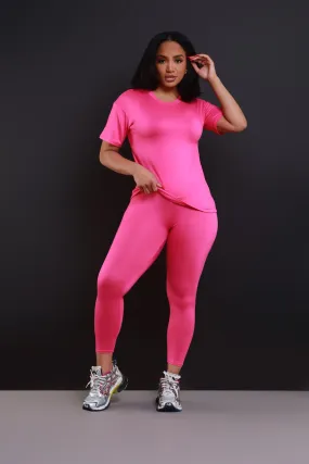 Be Great Short Sleeve Legging Set - Fuchsia