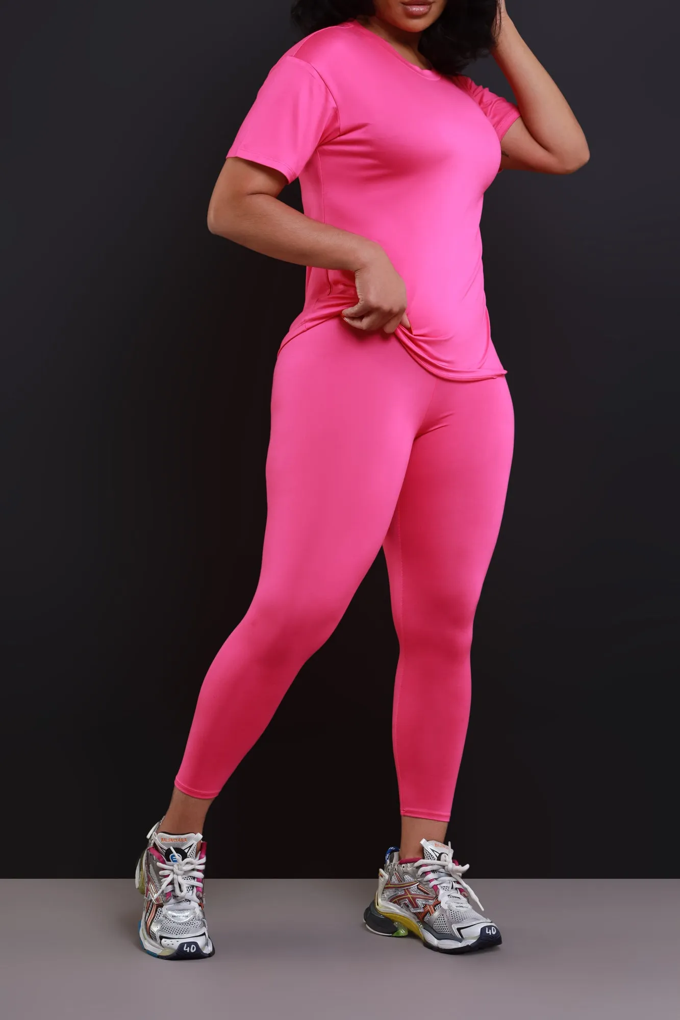 Be Great Short Sleeve Legging Set - Fuchsia