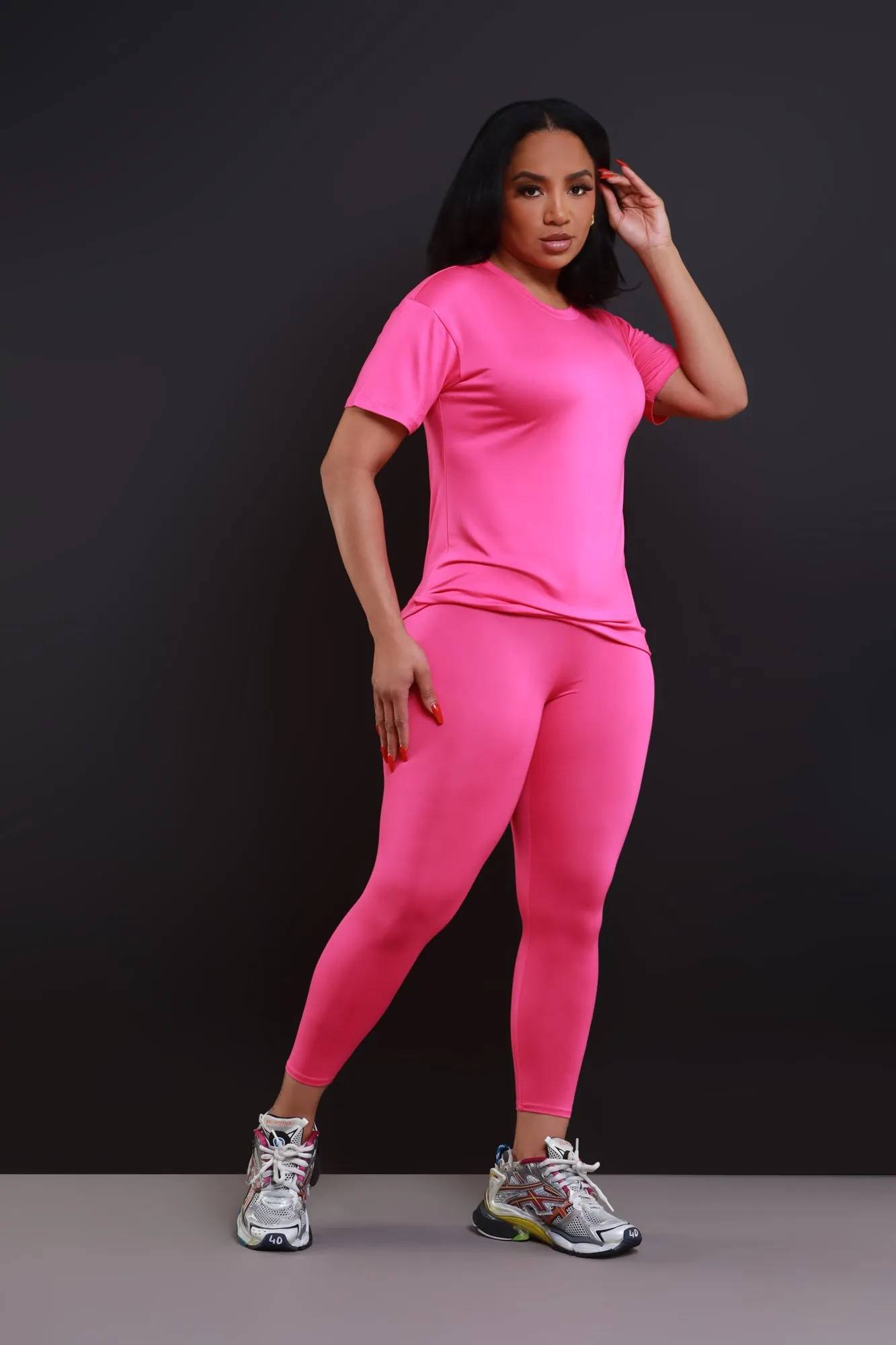 Be Great Short Sleeve Legging Set - Fuchsia