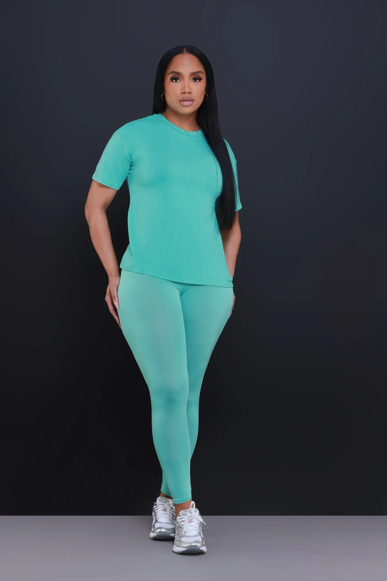 Be Great Short Sleeve Legging Set - Jade