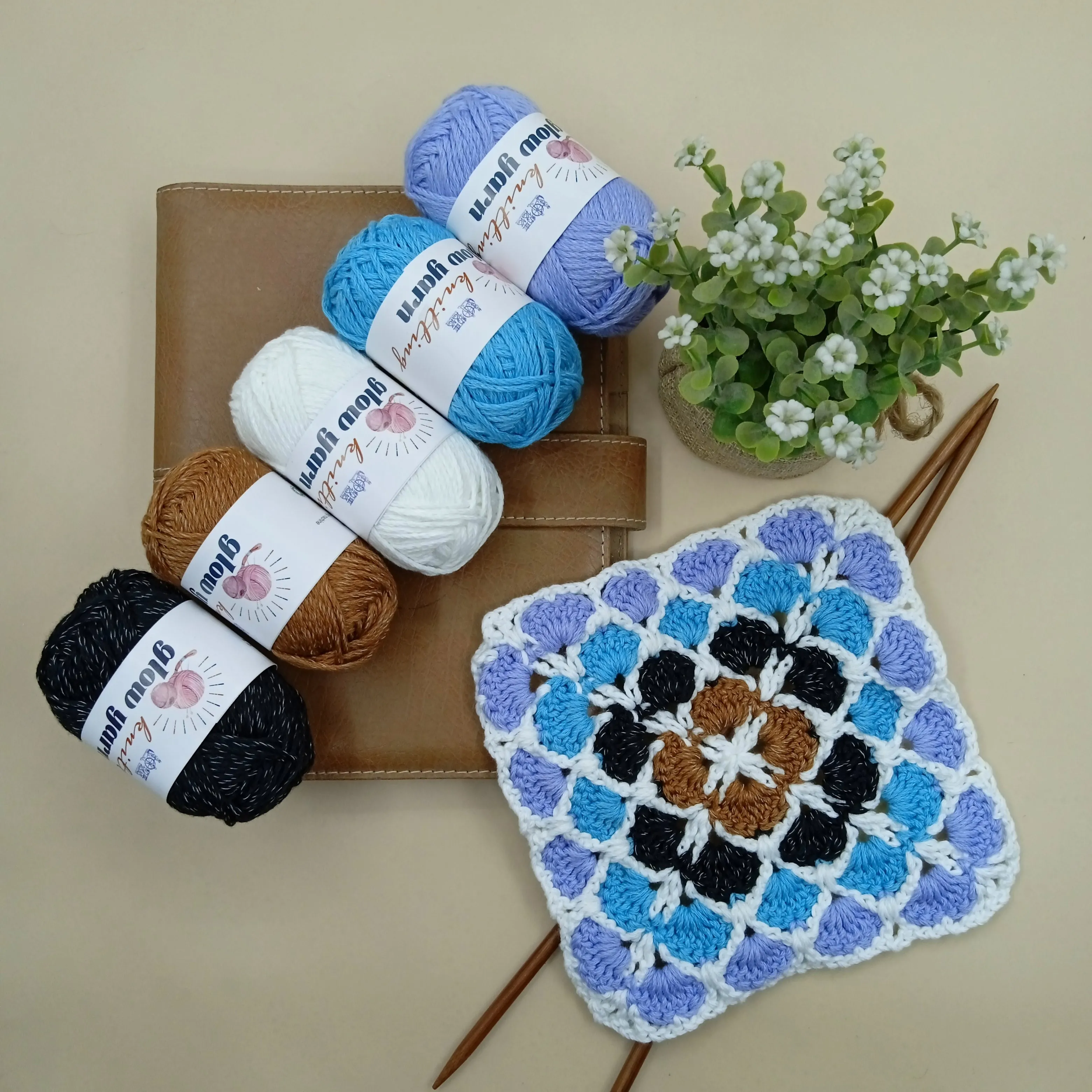BLACK Glow in the dark fluorescent crochet yarn
