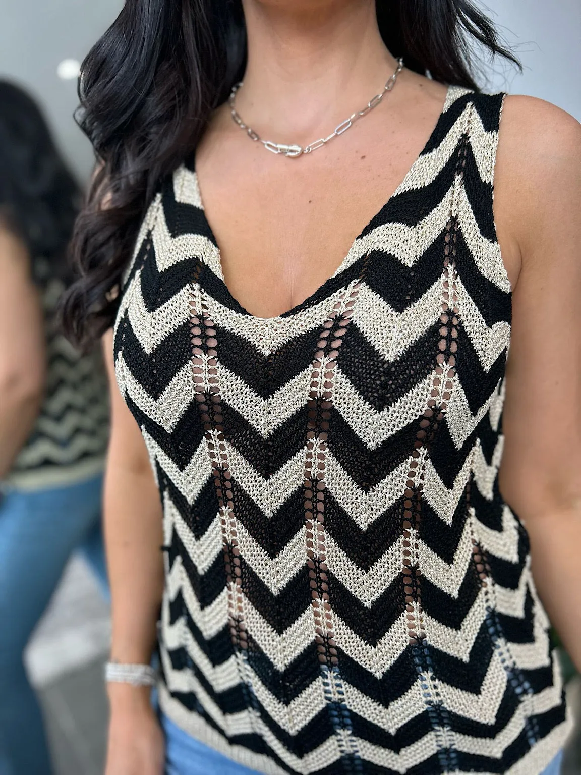 Black Lurex Zig Zag Knitted Vest Lottie