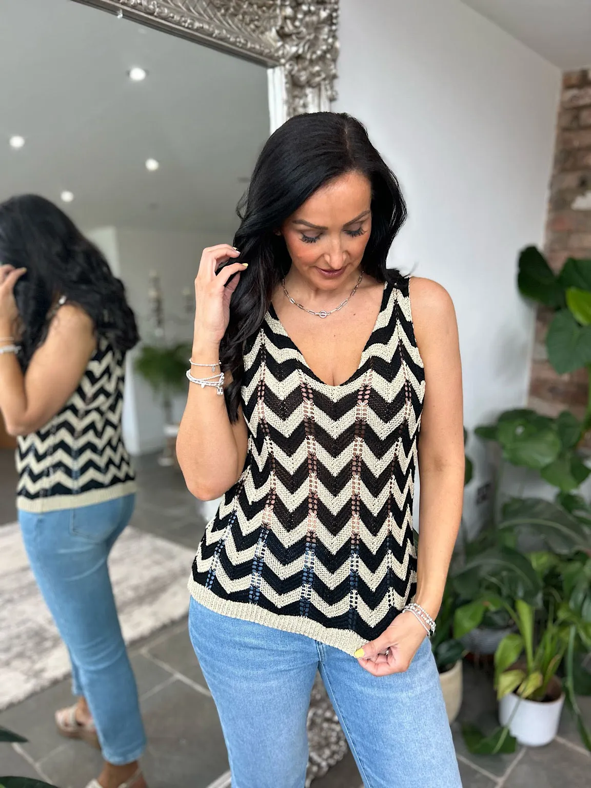 Black Lurex Zig Zag Knitted Vest Lottie