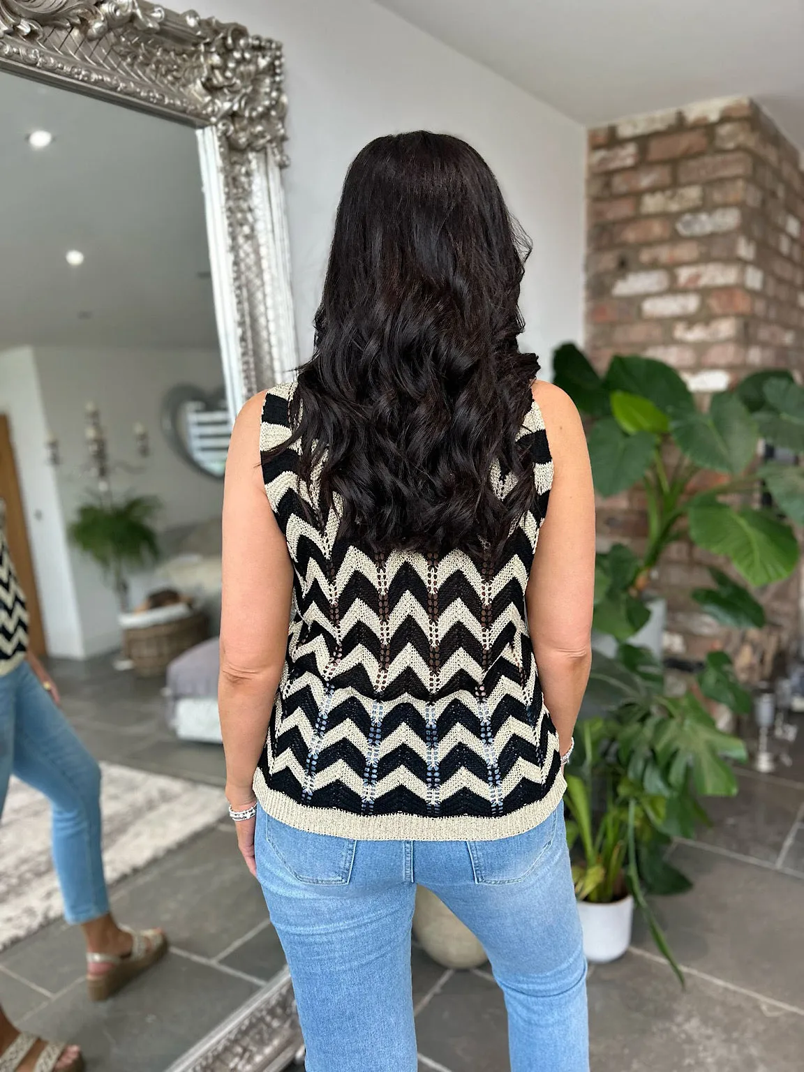 Black Lurex Zig Zag Knitted Vest Lottie