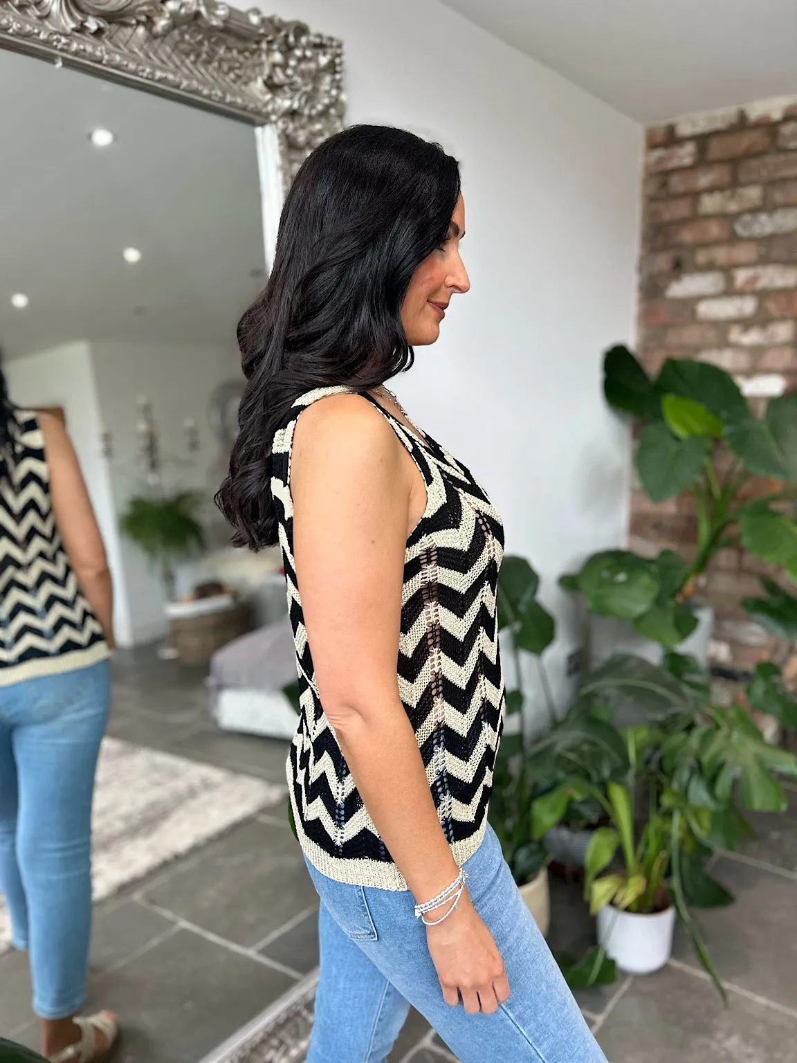 Black Lurex Zig Zag Knitted Vest Lottie