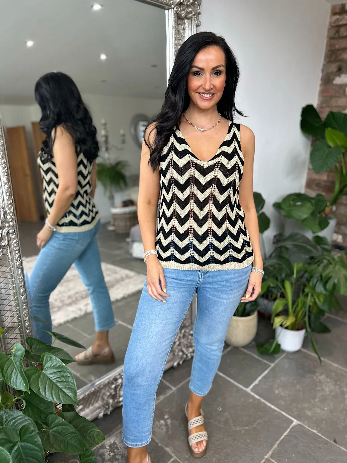 Black Lurex Zig Zag Knitted Vest Lottie