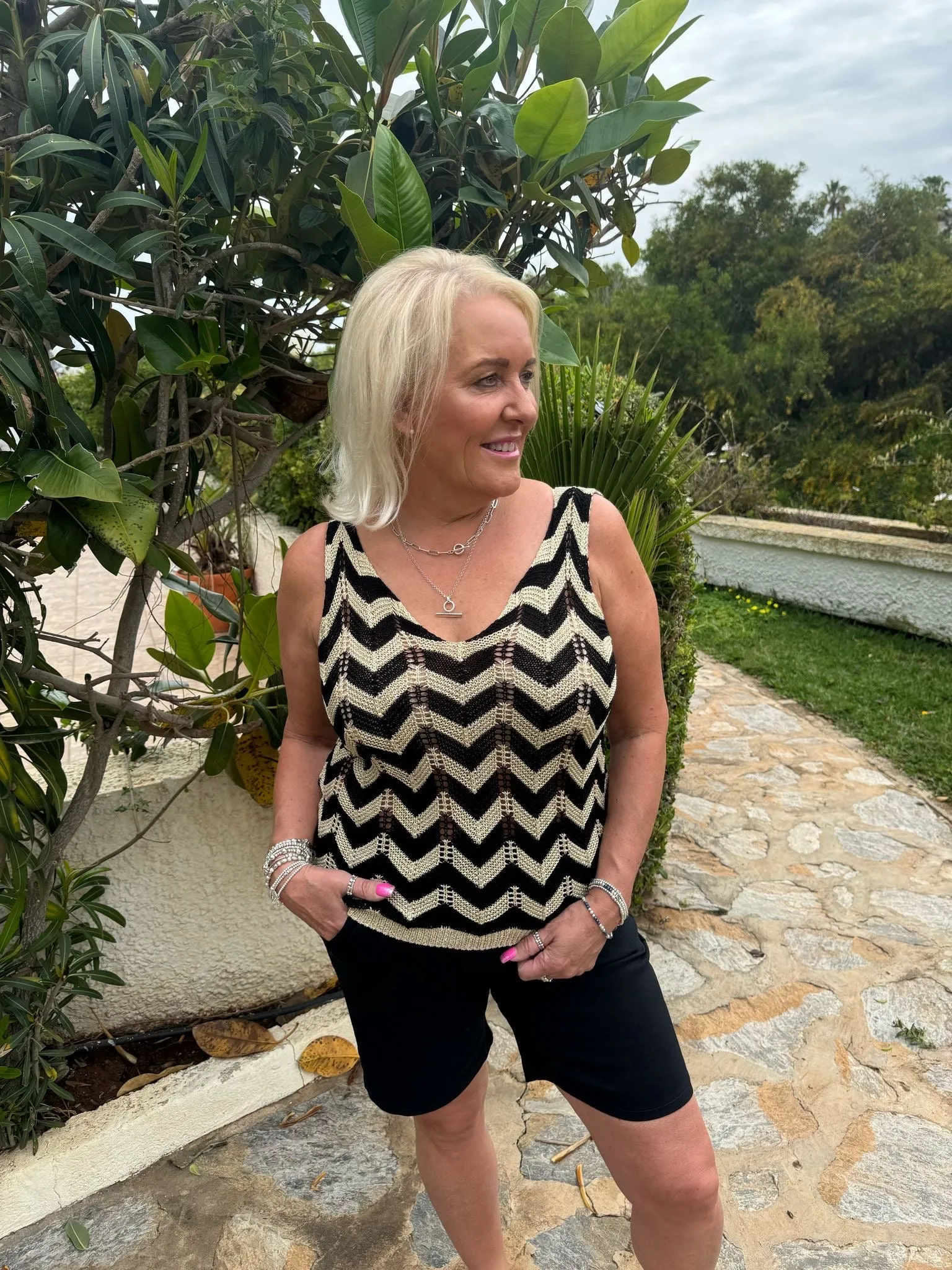Black Lurex Zig Zag Knitted Vest Lottie