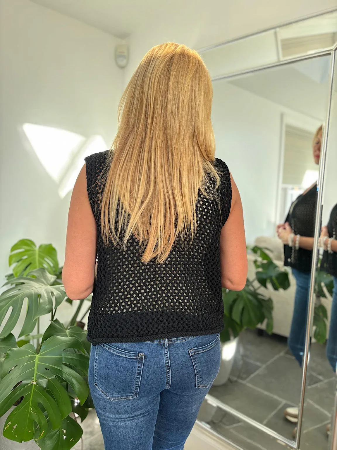 Black Luxury Loose Knit Button Waistcoat Linda