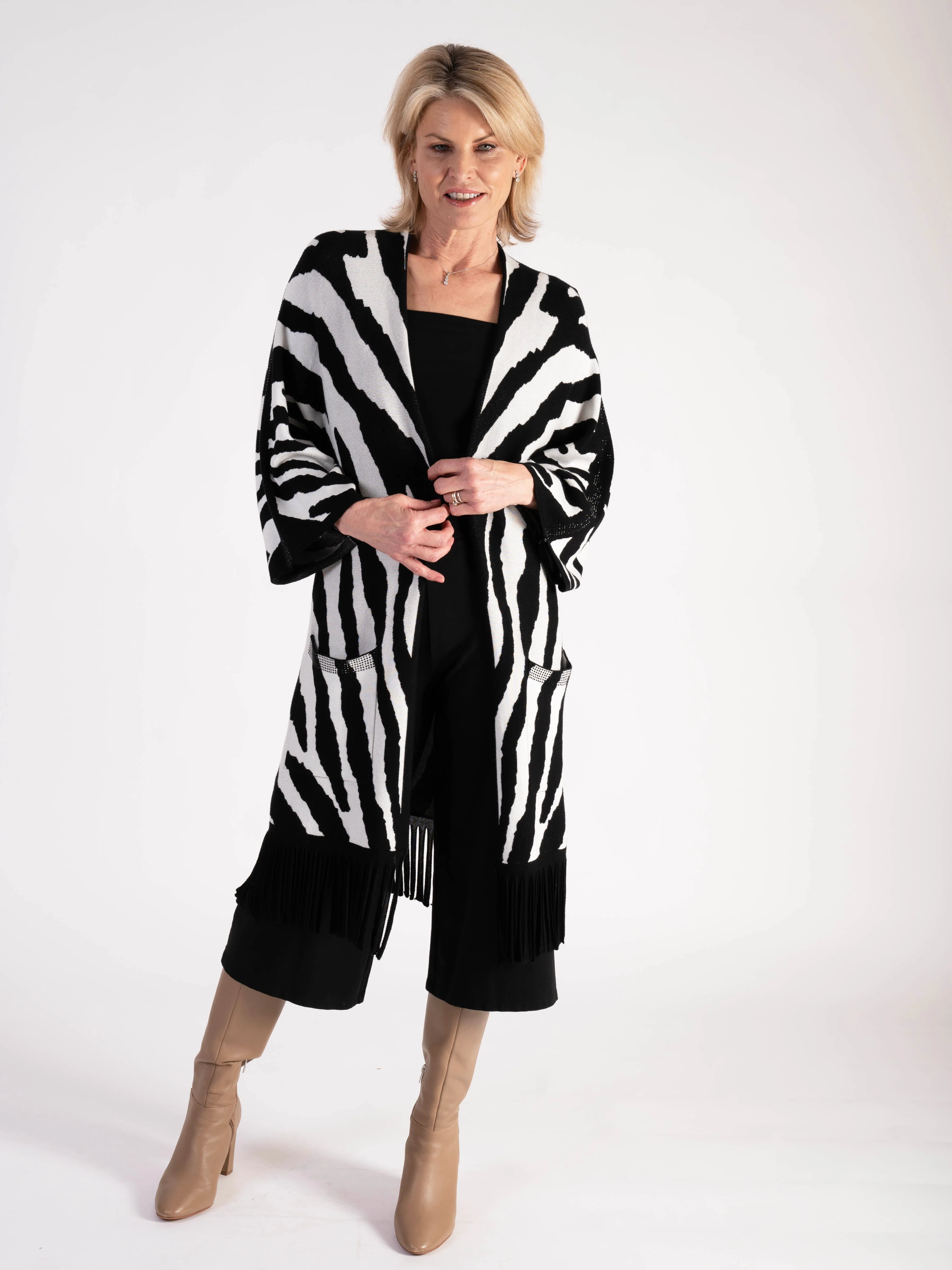 Black/White Zebra Fringe Cardigan