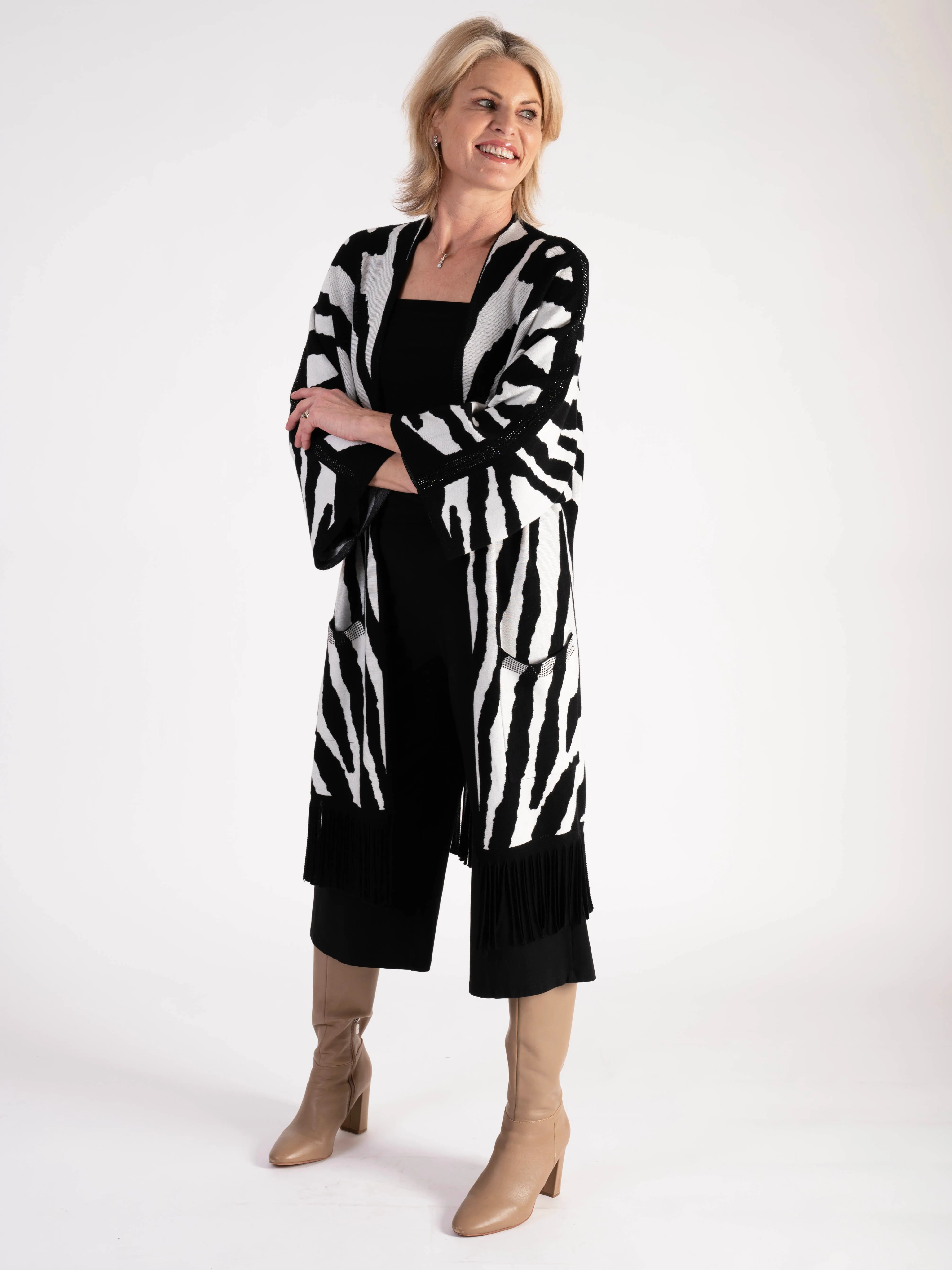 Black/White Zebra Fringe Cardigan