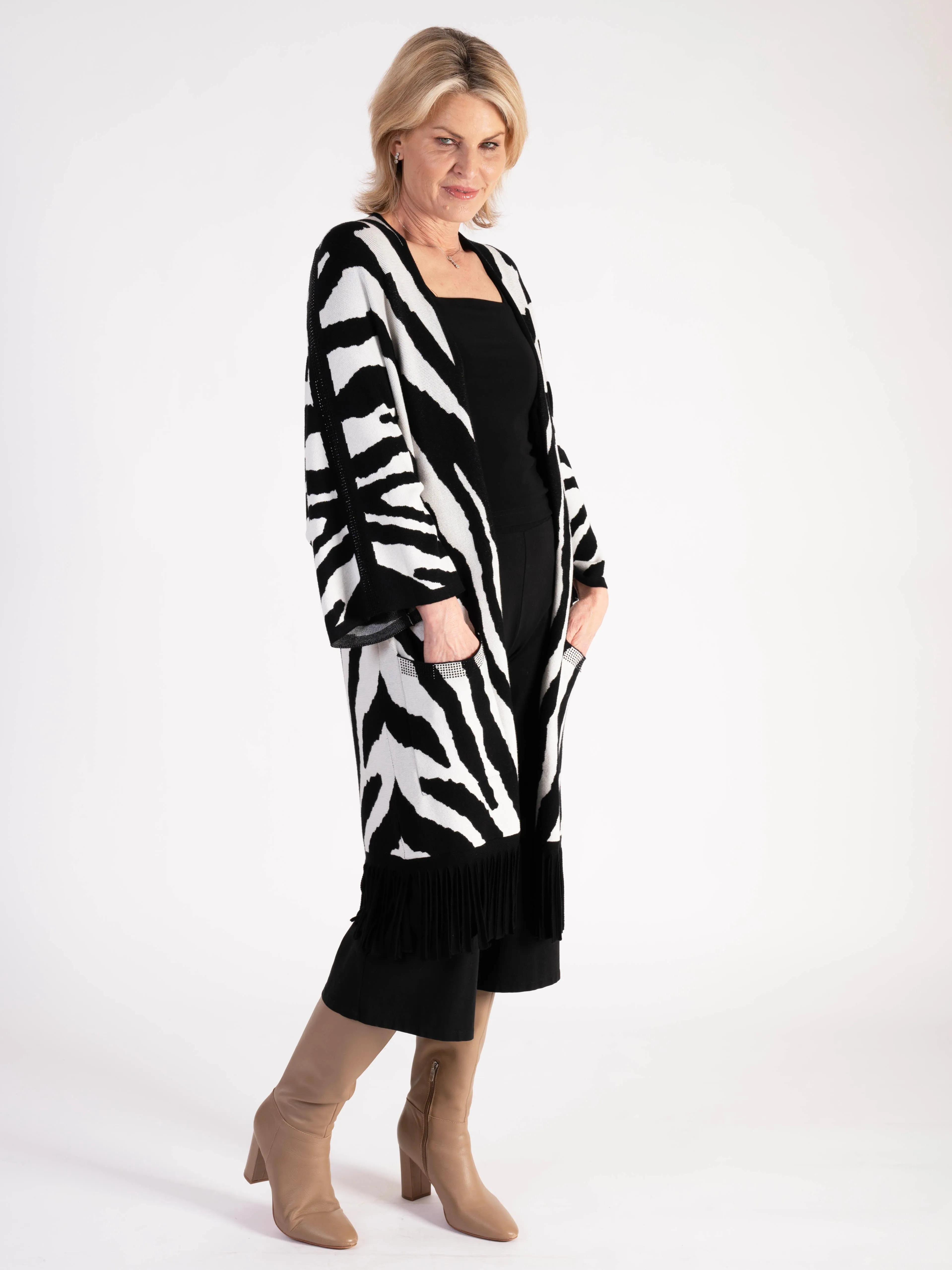 Black/White Zebra Fringe Cardigan