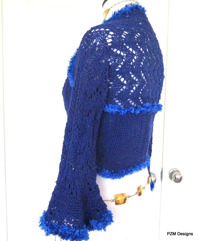 Blue Cotton Crochet Lace Sweater Shrug