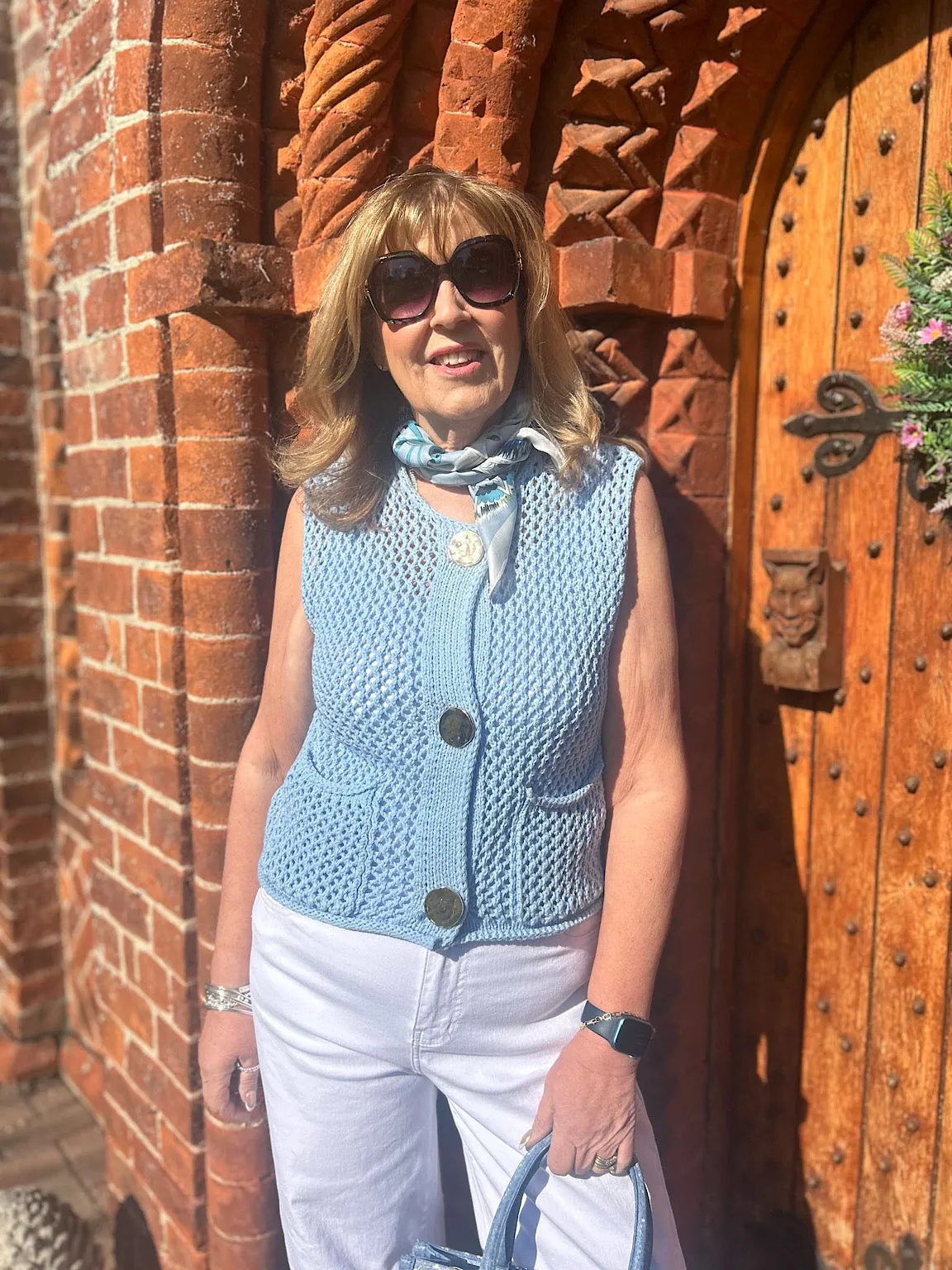 Blue Luxury Loose Knit Button Waistcoat Linda