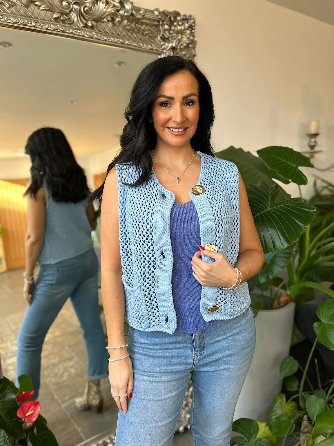 Blue Luxury Loose Knit Button Waistcoat Linda