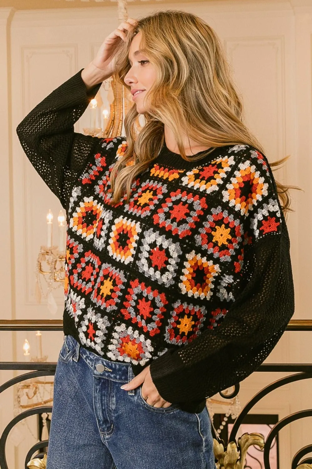 Blue Zone Planet |  BiBi Granny Square Front Long Sleeve Top