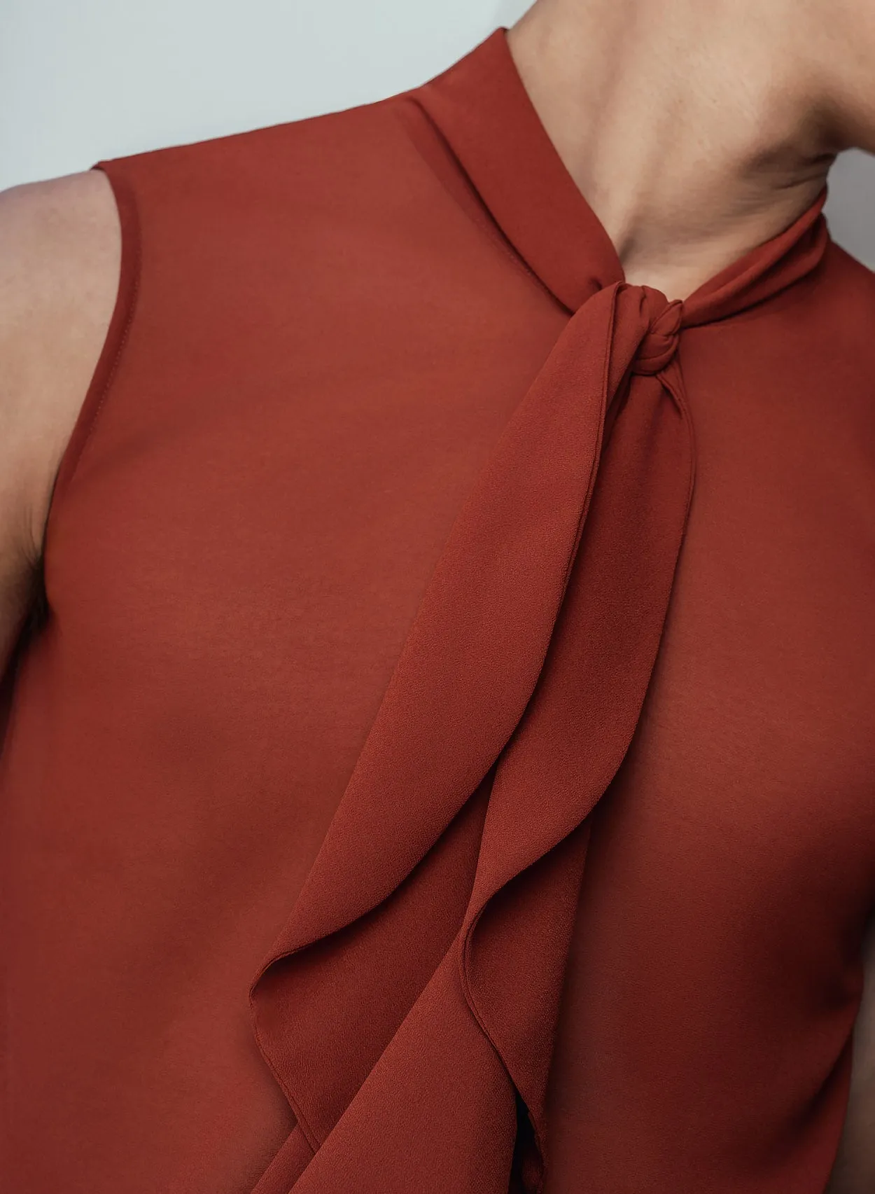 Bohemia Orange Rust Sleeveless Chiffon Ruffle Shirt