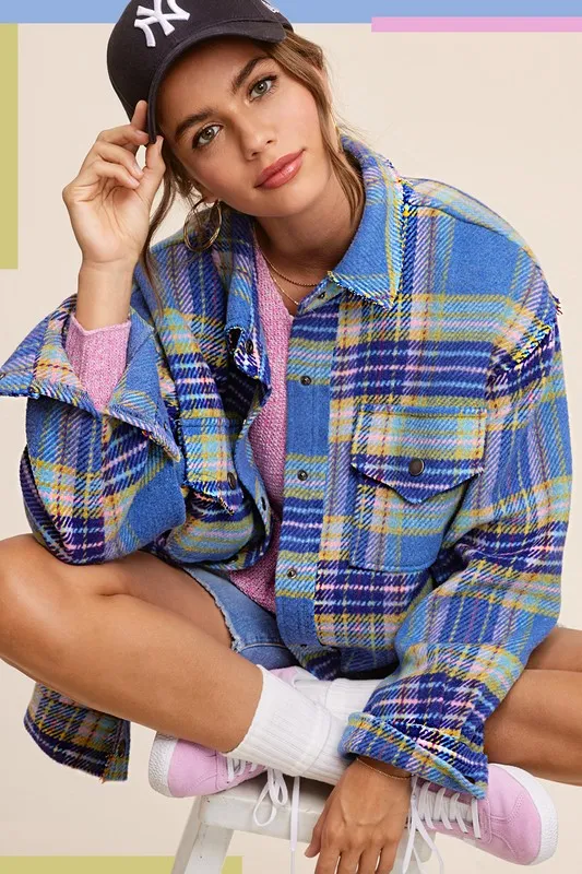 Bohemian Plaid Hailee Wool Blend Flannel Jacket