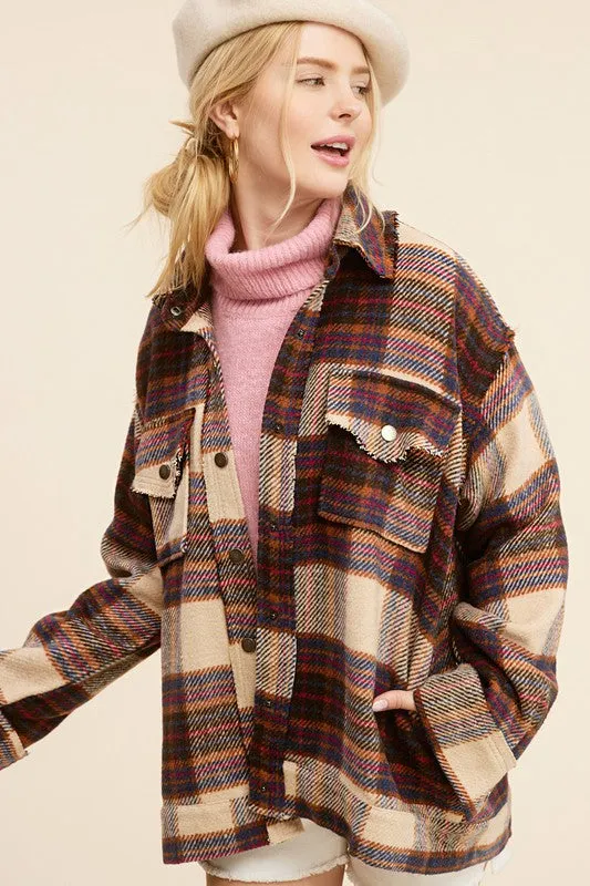 Bohemian Plaid Hailee Wool Blend Flannel Jacket