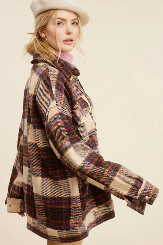 Bohemian Plaid Hailee Wool Blend Flannel Jacket