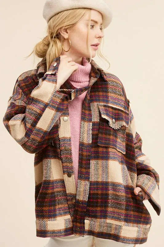 Bohemian Plaid Hailee Wool Blend Flannel Jacket
