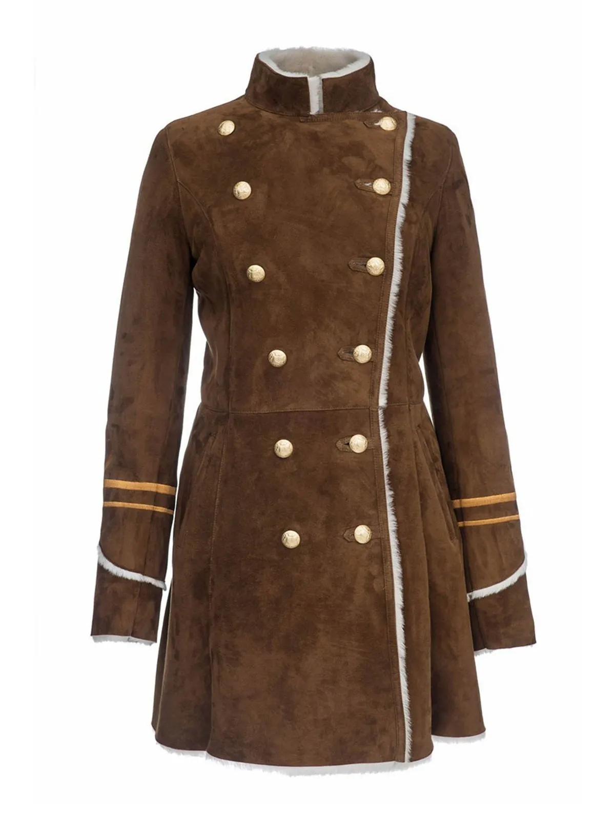 Brown Faux Suede Casual Stand Collar Paneled Outerwear