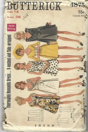 Butterick 4875 Ladies Romantic Wrap Dress Vintage Sewing Pattern 1960s