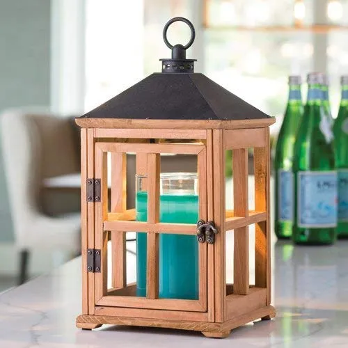 CANDLE WARMERS ETC Wooden Candle Warmer Lantern for Top-Down Candle Melting, Natural Teak