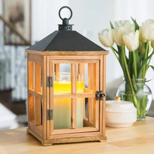 CANDLE WARMERS ETC Wooden Candle Warmer Lantern for Top-Down Candle Melting, Natural Teak