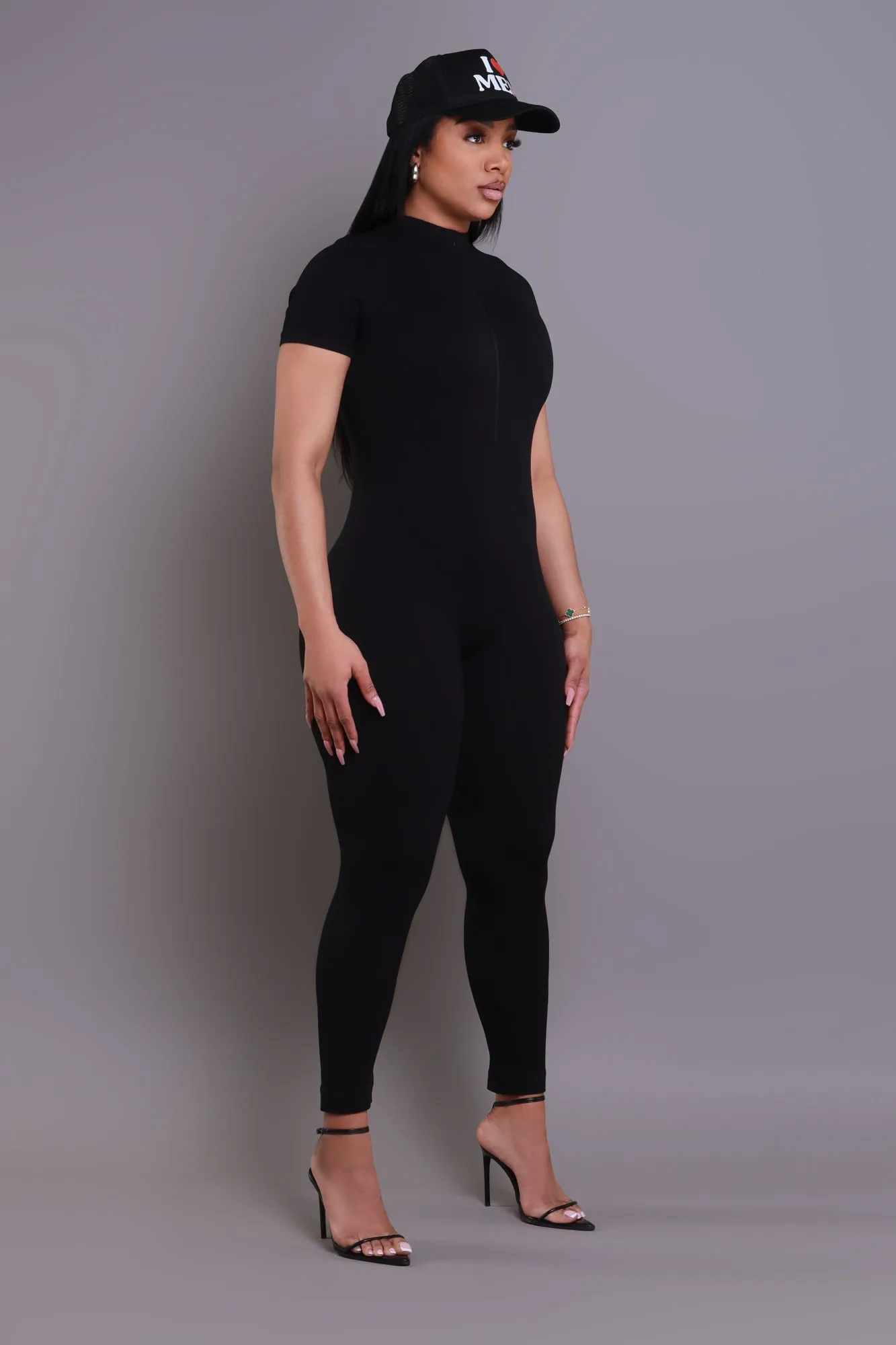 Can't Be Tamed Zip Up Jumpsuit - Black