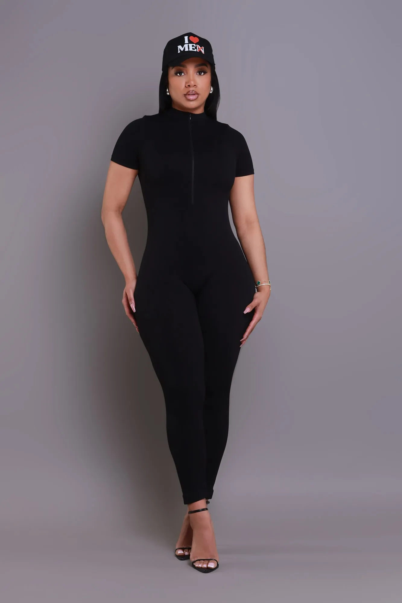 Can't Be Tamed Zip Up Jumpsuit - Black